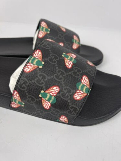 Pre-owned Gucci Authentic  Gg Supreme H2o Bees Slide Mens 10 10.5 Us 681867 In Black/multi-color