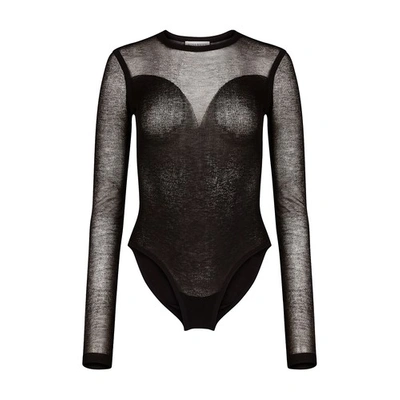 Shop Nina Ricci Sheer Knit Bodysuit In Black