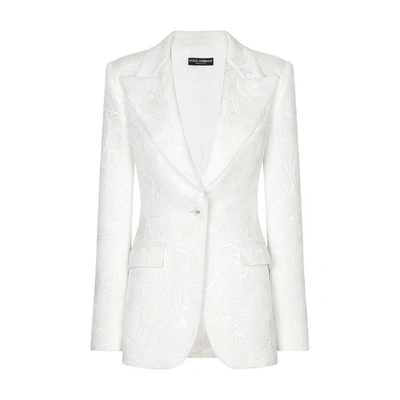 Shop Dolce & Gabbana Floral Brocade Turlington Blazer In White
