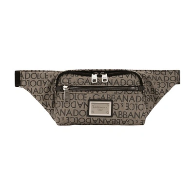 Shop Dolce & Gabbana Small Jacquard Belt Bag In Brown_black