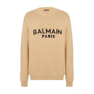 Shop Balmain Merino Wool Sweater In Beige