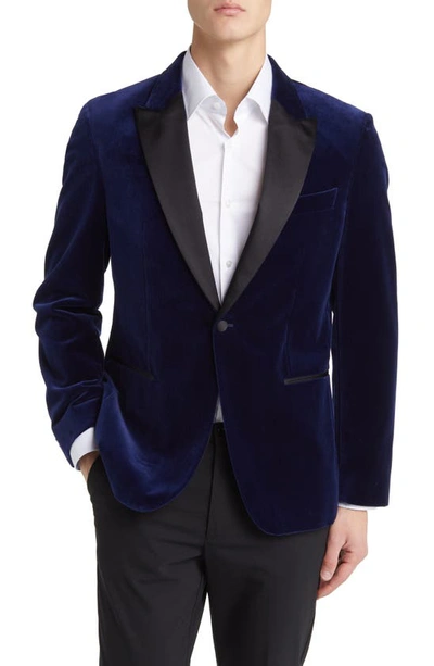 Shop Hugo Boss Hutson Silk Blend Velvet Dinner Jacket In Dark Blue