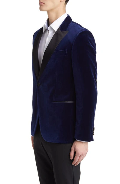 Shop Hugo Boss Hutson Silk Blend Velvet Dinner Jacket In Dark Blue