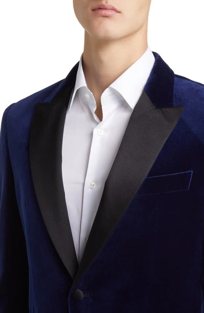 Shop Hugo Boss Hutson Silk Blend Velvet Dinner Jacket In Dark Blue