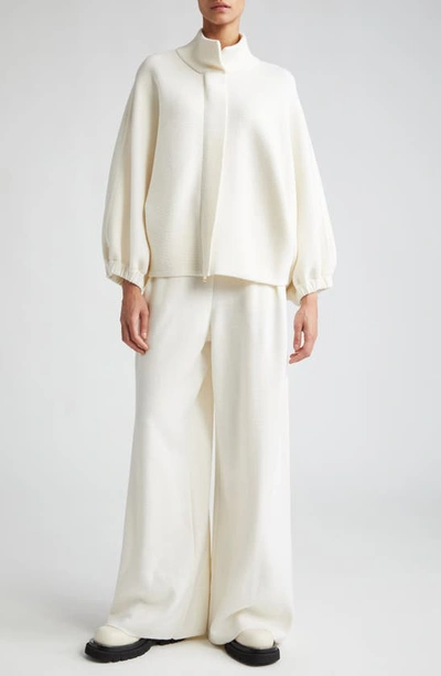 Shop Max Mara Nocera Pleated Wide Leg Virgin Wool Sweater Pants In White