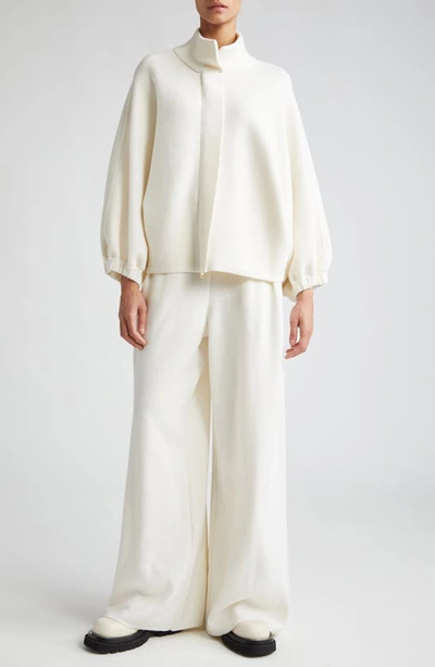 Max Mara Nocera Pleated Wide Leg Virgin Wool Sweater Pants In White
