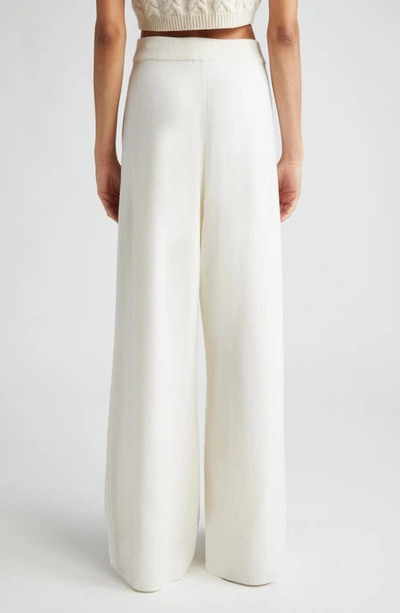 Shop Max Mara Nocera Pleated Wide Leg Virgin Wool Sweater Pants In White