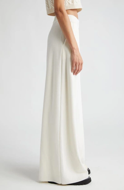 Shop Max Mara Nocera Pleated Wide Leg Virgin Wool Sweater Pants In White