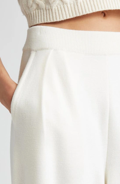Max Mara Nocera Pleated Wide Leg Virgin Wool Sweater Pants In White