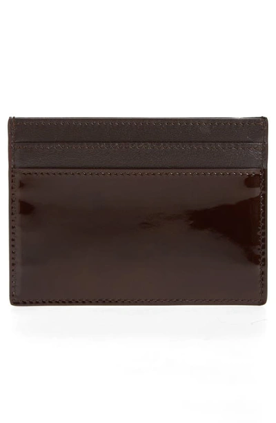 Shop Saint Laurent Cassandre Leather Card Case In Ir Brown/ Dark Nut Brown