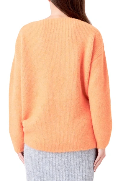 Shop Endless Rose Fuzzy V-neck Rib Sweater In Clementine