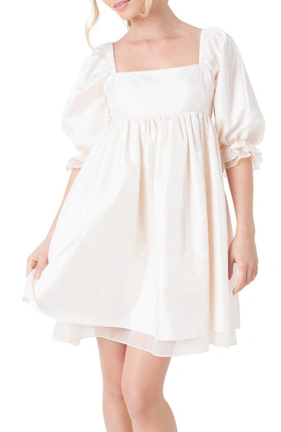 Shop Endless Rose Shiny Puff Sleeve Babydoll Dress In Cream