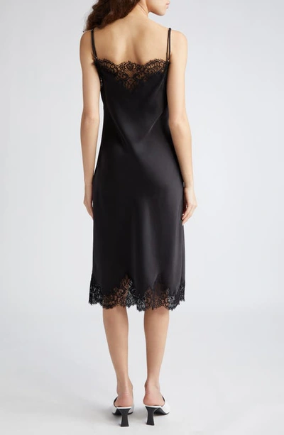 Shop Stella Mccartney Iconic Lace Trim Double Face Satin Dress In 1000 - Black