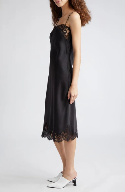 Shop Stella Mccartney Iconic Lace Trim Double Face Satin Dress In 1000 - Black