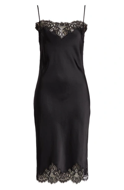 Shop Stella Mccartney Iconic Lace Trim Double Face Satin Dress In 1000 - Black