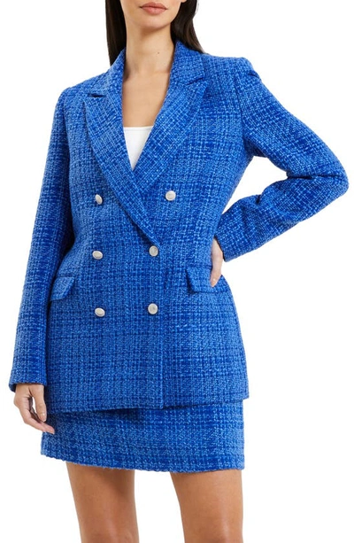 Shop French Connection Azzurra Double Breasted Tweed Blazer In 40-light Blue Depths