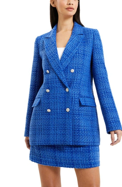 Shop French Connection Azzurra Double Breasted Tweed Blazer In 40-light Blue Depths