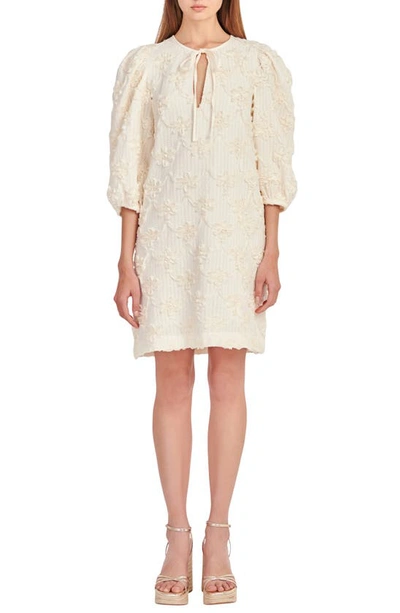 Shop English Factory Ribbon Embroidery Tie Neck Dress In Ivory