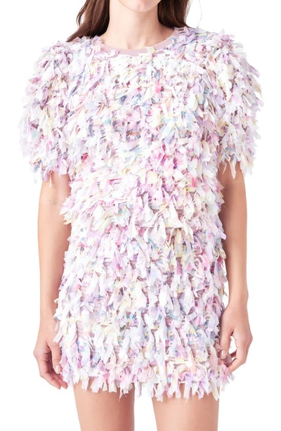 English Factory Puff Sleeve Textured Ribbon Top In Mauve