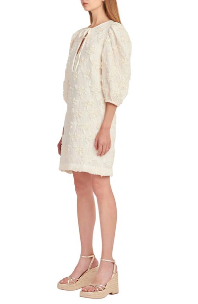 Shop English Factory Ribbon Embroidery Tie Neck Dress In Ivory