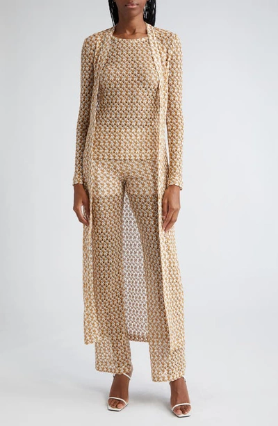Shop Missoni Metallic Knit Sheer Ankle Trousers In White And Dark Gold