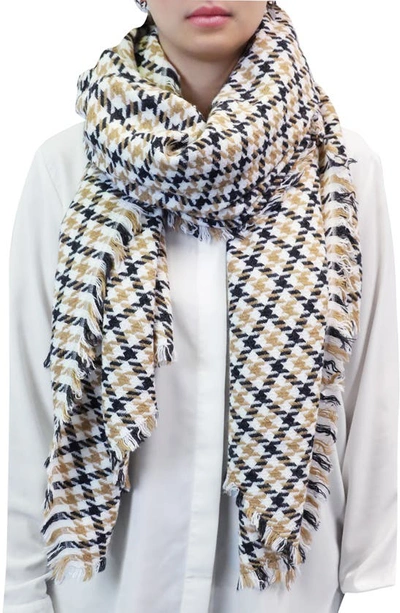 Nicoletta Rosi Houndstooth Check Yarn Dyed Fringe Scarf In Natural