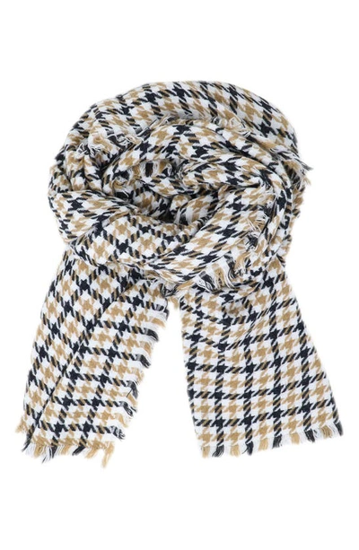 Nicoletta Rosi Houndstooth Check Yarn Dyed Fringe Scarf In Natural