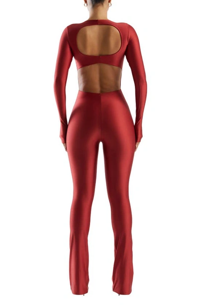 Shop Naked Wardrobe Long Sleeve Bootcut Jumpsuit In Red