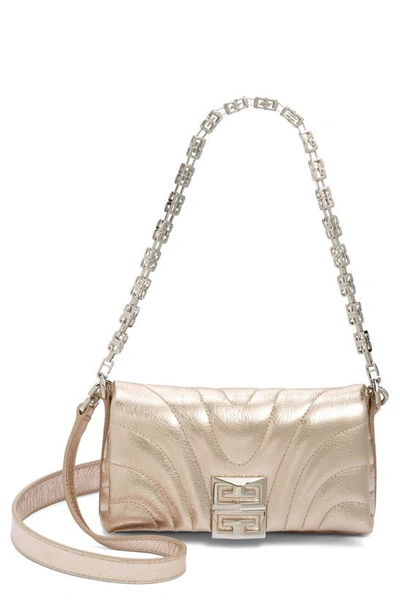Shop Givenchy Micro 4g Soft Quilted Metallic Leather Crossbody Bag In Dusty Gold