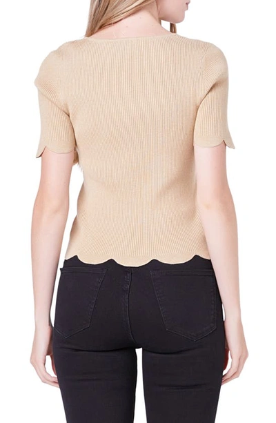 English Factory Scallop Hem Square Neck Rib Sweater In Taupe