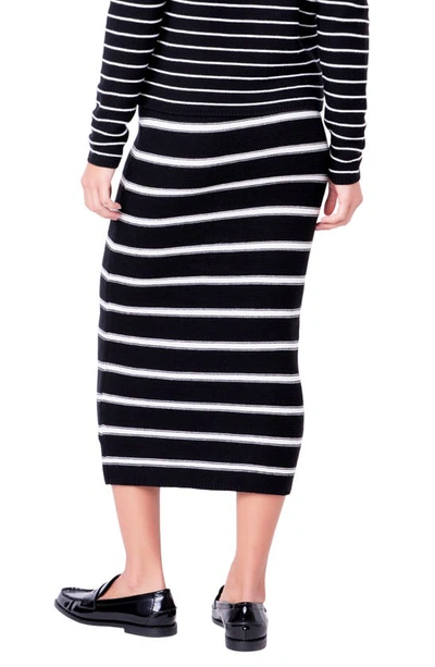 English Factory Women's Stripe Knit Midi Skirt In Black/ White