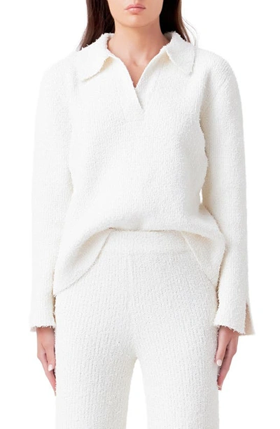 Shop Endless Rose Textured Fuzzy Collared Sweater In Cream