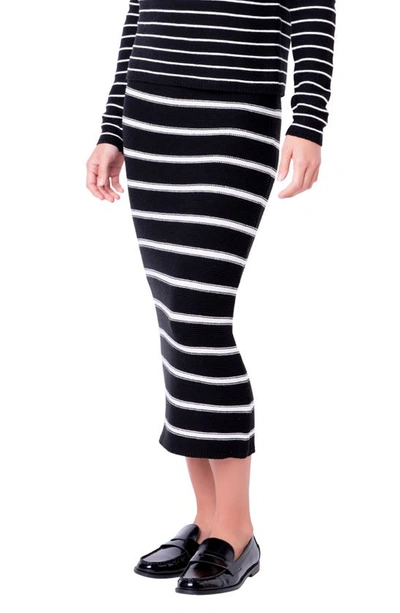 English Factory Women's Stripe Knit Midi Skirt In Black/ White
