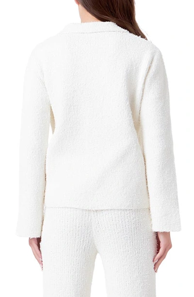 Shop Endless Rose Textured Fuzzy Collared Sweater In Cream
