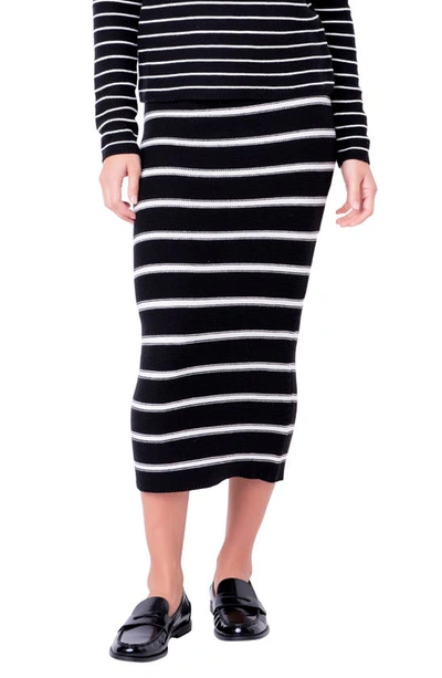 English Factory Women's Stripe Knit Midi Skirt In Black/ White
