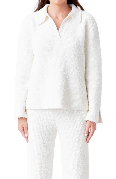 Shop Endless Rose Textured Fuzzy Collared Sweater In Cream