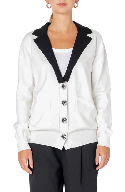 Endless Rose Jewel Button Blazer Cardigan In Ivory/black