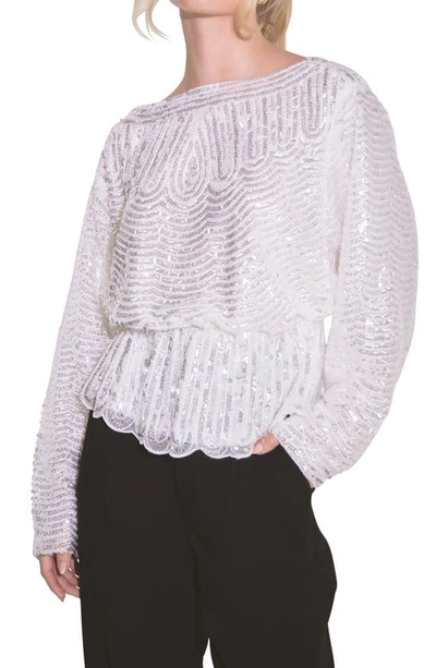Endless Rose Sequin Peplum Top In Silver