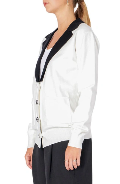 Endless Rose Jewel Button Blazer Cardigan In Ivory/black