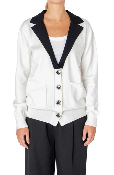 Endless Rose Jewel Button Blazer Cardigan In Ivory/black