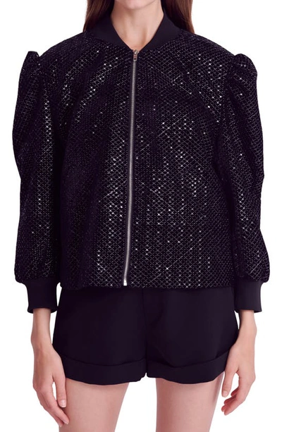 Endless Rose Velvet Sequin Bomber Jacket In Black In Black