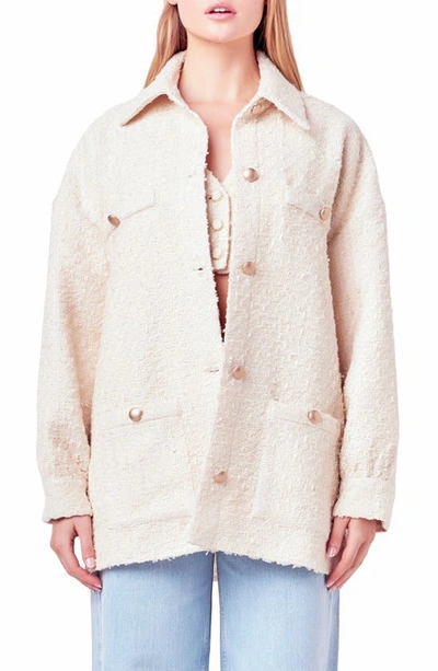 English Factory Tweed Button-up Shirt Jacket In Ivory
