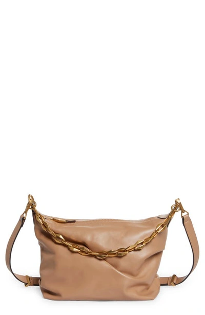 Shop Jimmy Choo Small Diamond Leather Hobo Bag In Biscuit/ Gold