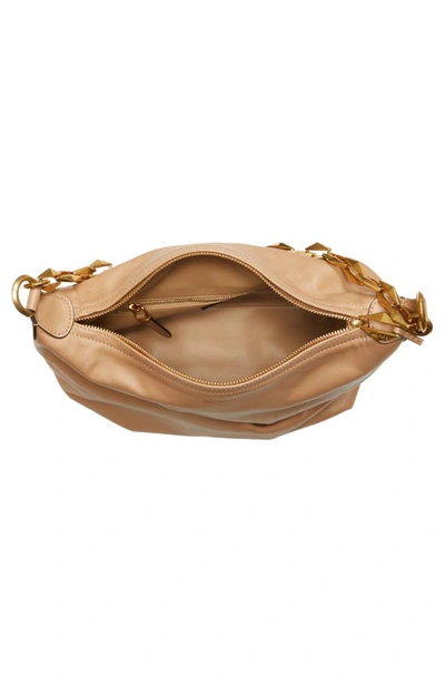 Shop Jimmy Choo Small Diamond Leather Hobo Bag In Biscuit/ Gold