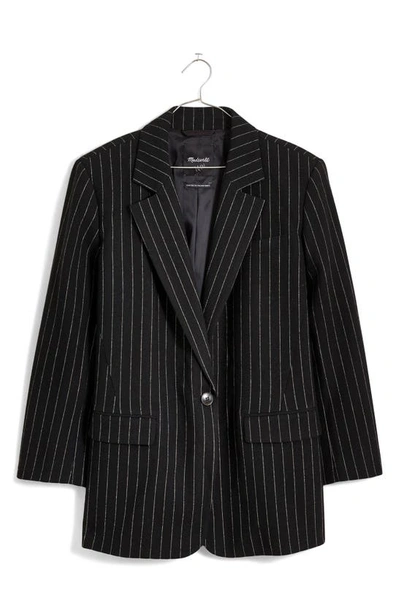 Shop Madewell Metallic Pinstripe Wool Blend Blazer In Almost Black