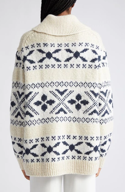 Shop Vince Fair Isle Zip-up Silk Cardigan In Light White Sand/ Washed
