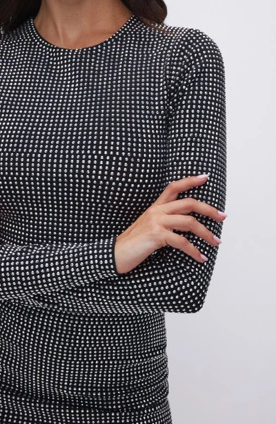 Shop Good American Crystal Long Sleeve Body-con Minidress In Black001