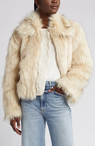 Shop Steve Madden Juniper Faux Fur Crop Jacket In Cream