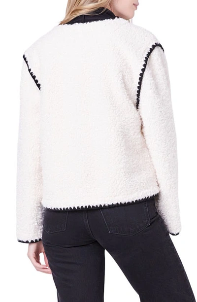 Shop English Factory Premium Contrast Trim Faux Shearling Jacket In Ivory/ Black