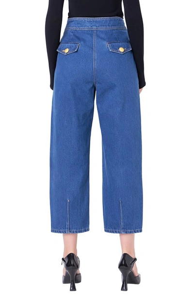 English Factory Premium Pleated Crop Wide Leg Denim Trousers In Dark Denim